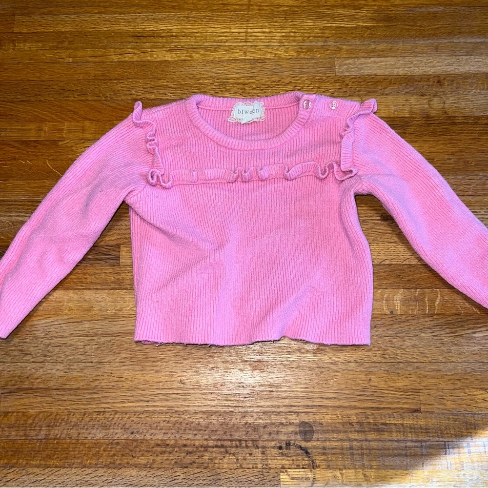 btween Girls 3T Pink Cute Ruffled Ribbed Knit Pullover Long Sleeve Cozy Sweater